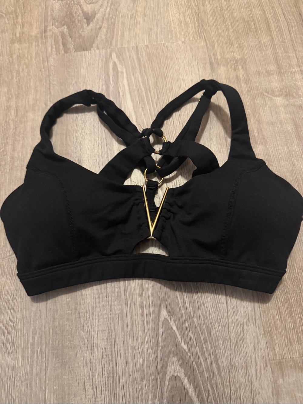 Bombshell Sportswear Black V-Ring Strappy Sports Bra